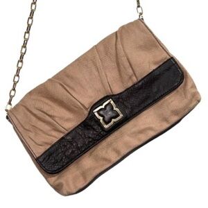BCBGMaxazria purse gold chain canvas leather handbag brown tan y2k